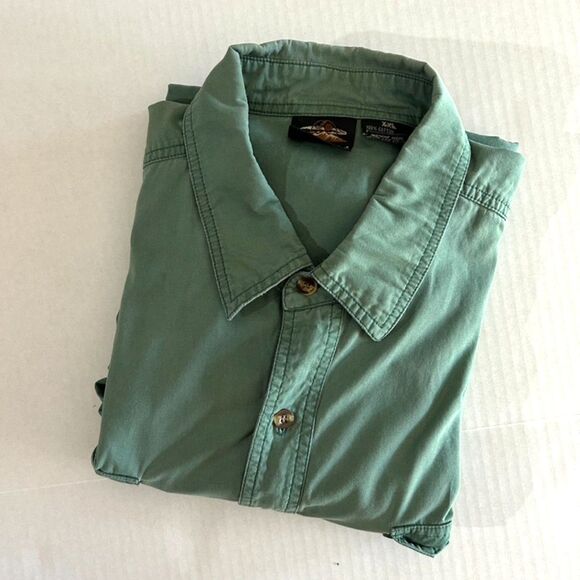 90s Green Chambray "Alaska" Button Up Long Sleeve Mend Shirt, sz XL, 90s Dad - Picture 4 of 7
